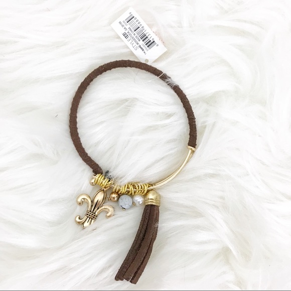 Bangle Bracelet Boho Beaded Fleur De Lis Tassel - Picture 2 of 4